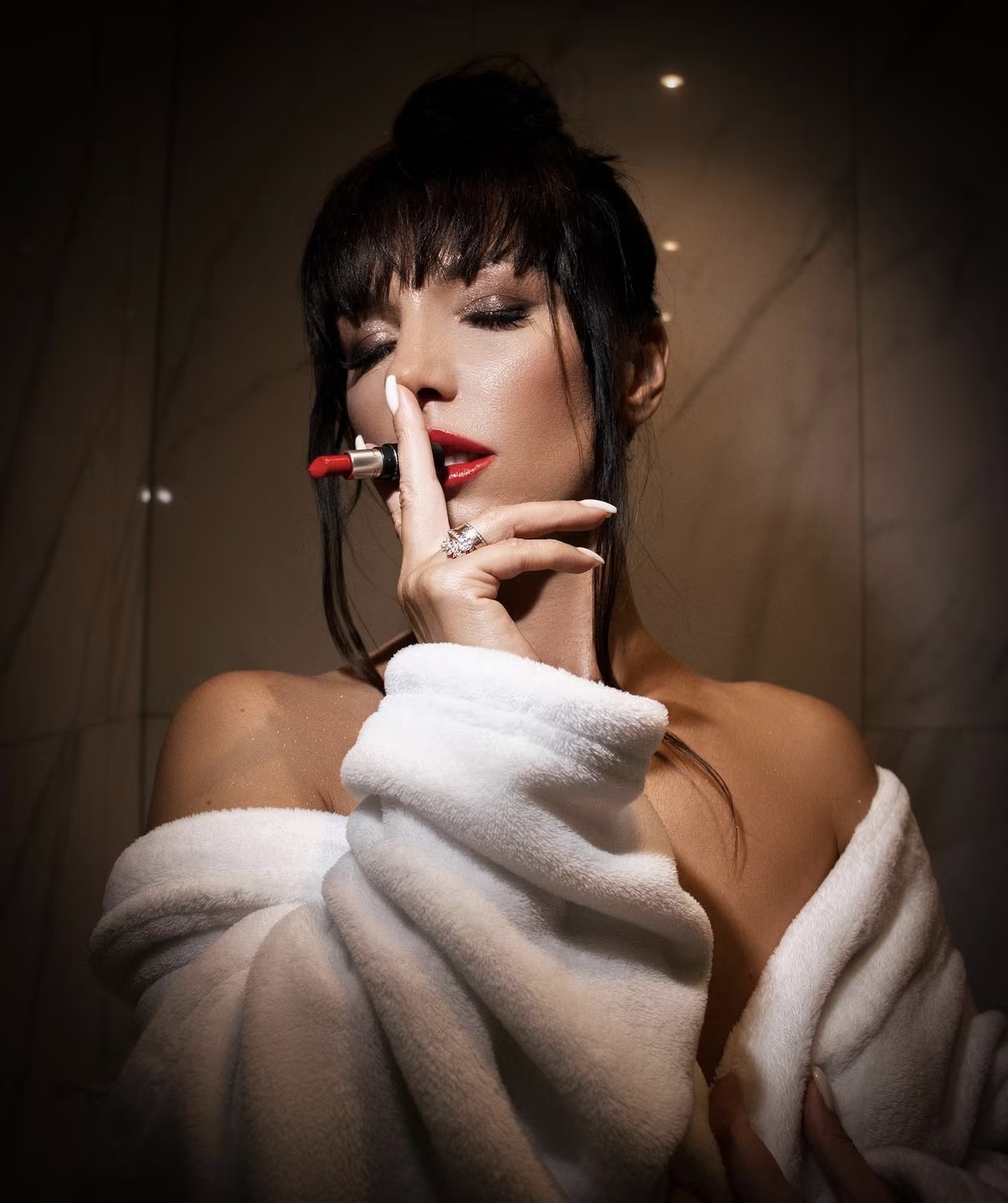 Red lipstick beauty campaign portrait photographed by Mariya Harley